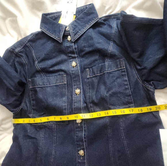 H&M defined-Waist Denim Shirt Gold Buttons- Dark Denim Blue BNWT - Picture 9 of 16
